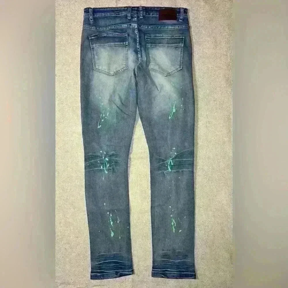 M. Society Mens Jeans Size 34x32 Skinny Fit Distressed Grunge Hip Hop B0060
